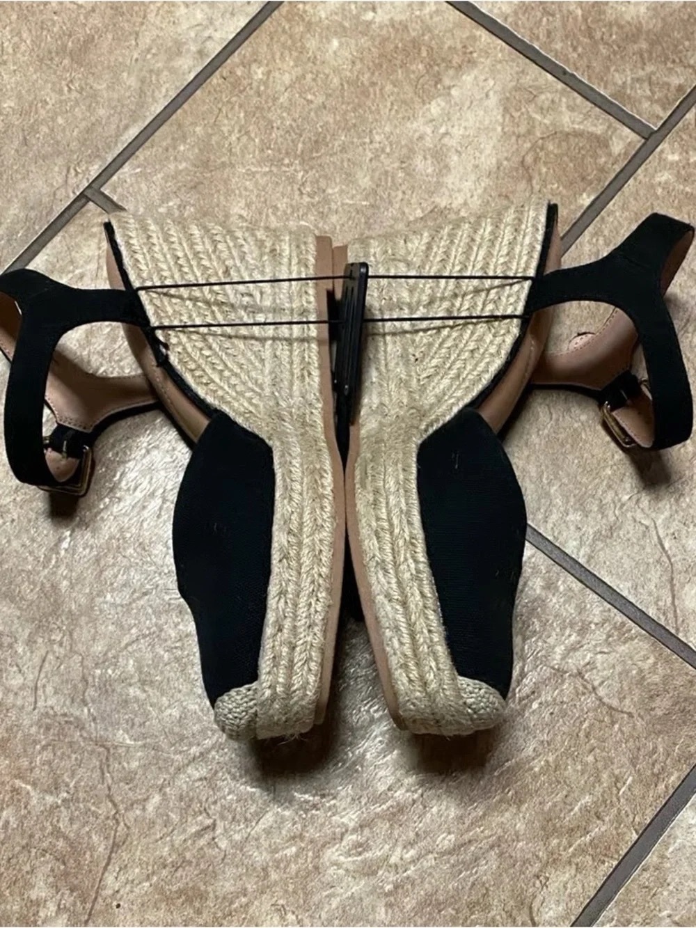 Time and Tru Black Espadrille Wedge Sandals with Ankle Strap